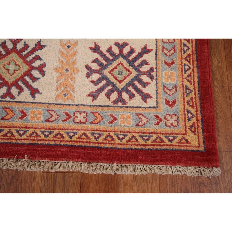 Red Geometric Kazak Area Rug Handmade Wool Carpet - 8'1" x 9'7"