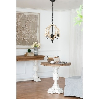 4 - Light Wood Chandelier, Hanging Light Fixture with Adjustable Chain, Bulb Not Included