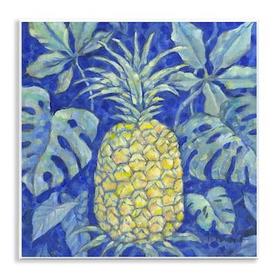 Stupell Tropical Pineapple on Blue Wall Plaque Art Design By Paul Brent