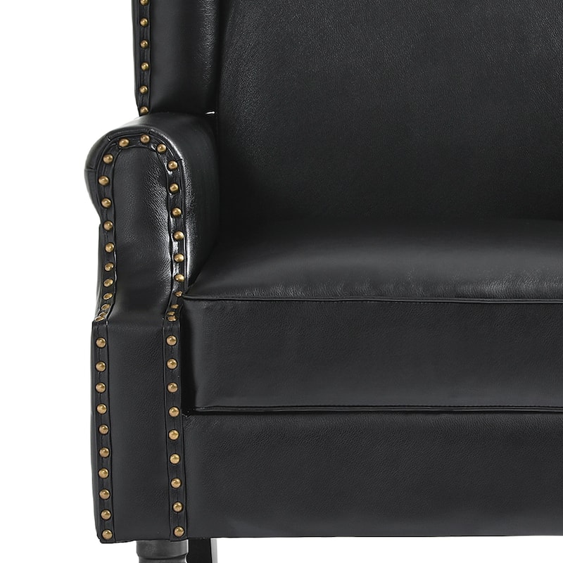 Mid-Century Modern Linen/ Vegan Leather Wing Back Accent Chair