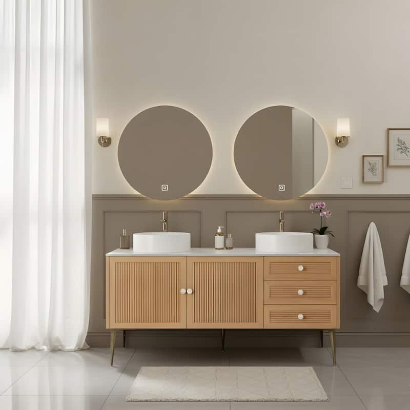 Freestanding Bathroom Vanity with Round Ceramic Basin