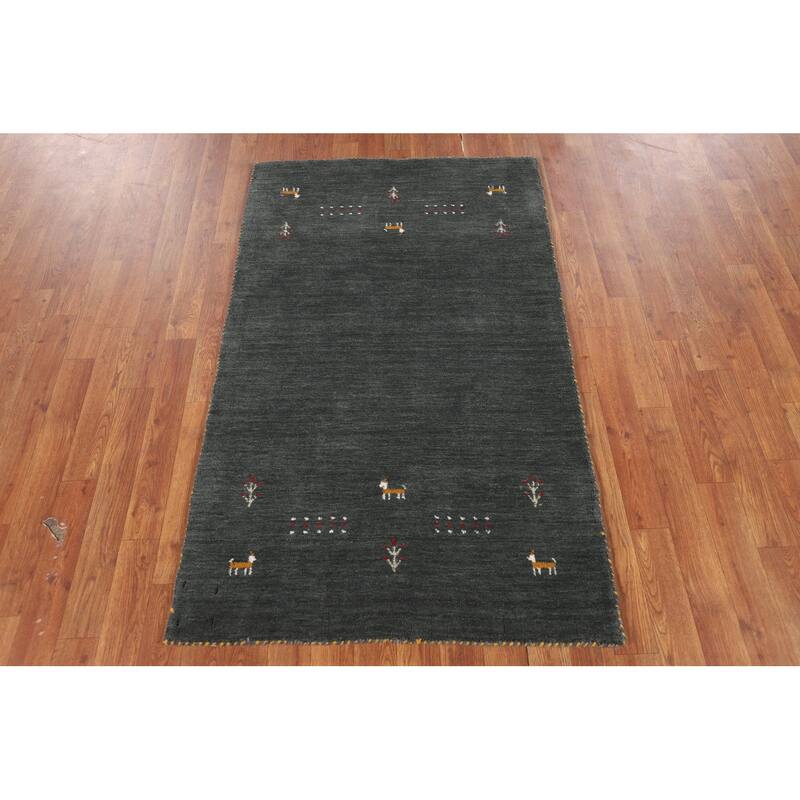 Dark Green Gabbeh Indian Accent Rug Handmade Tribal Wool Carpet - 2'11" x 4'10"