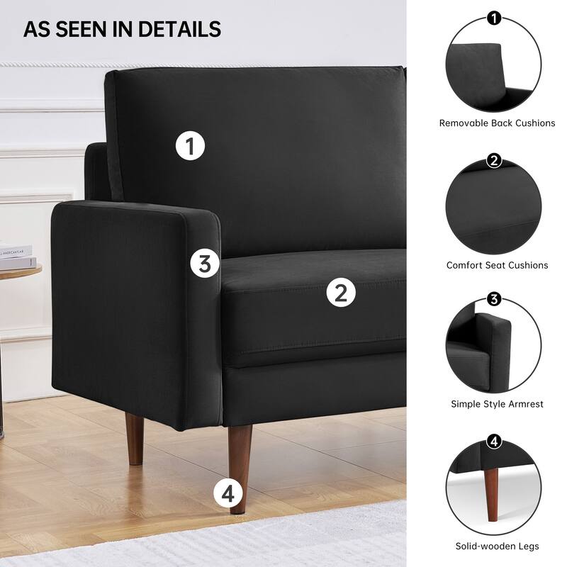 57 Inch Wide Upholstered Loveseat with Square Arms - N/A
