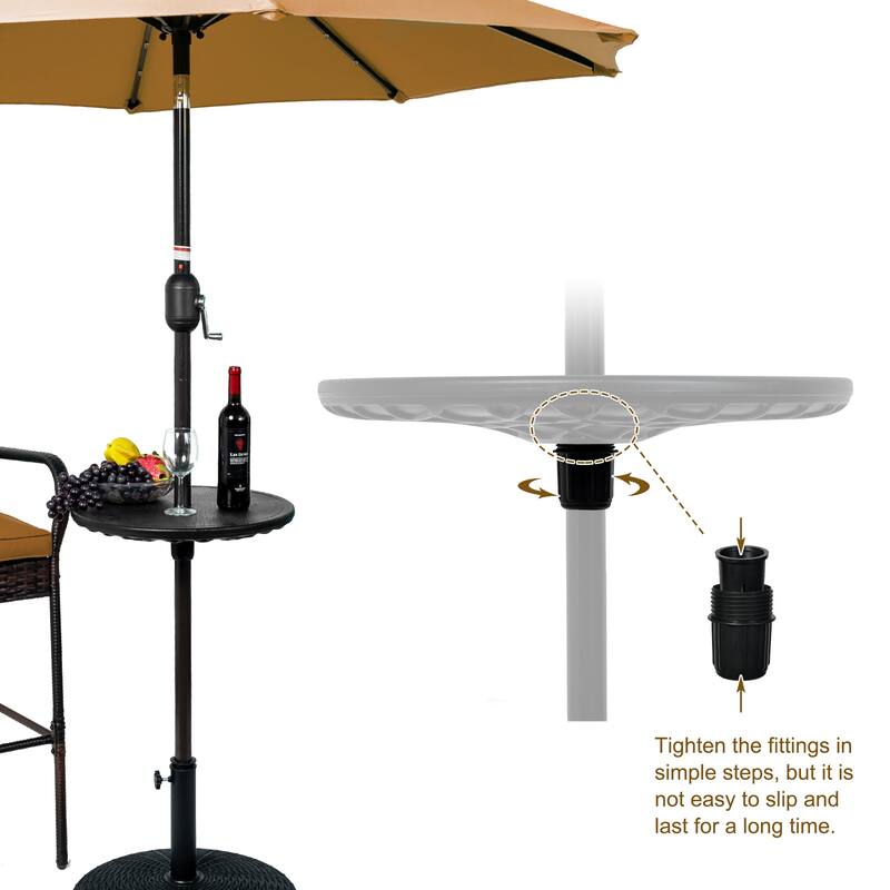Outdoor Adjustable Umbrella Table, Portable Round Table Tray with Umbrella Hole