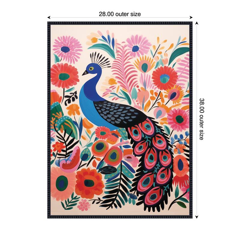 Kate and Laurel Bright Colorful Boho Peacock by The Creative Bunch Studio Framed Canvas Wall Art Print