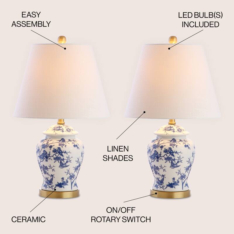 Choi 22" Chinoiserie Table Lamp, Blue/White (Set of 2) by JONATHAN Y