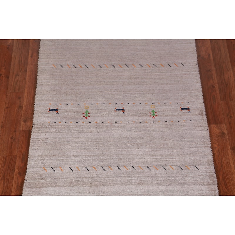 Hand Knotted Oriental 100% Wool Carpet Tribal Animal Pictorial Brown Gabbeh Runner Rug - 9' 10'' X 2' 9''