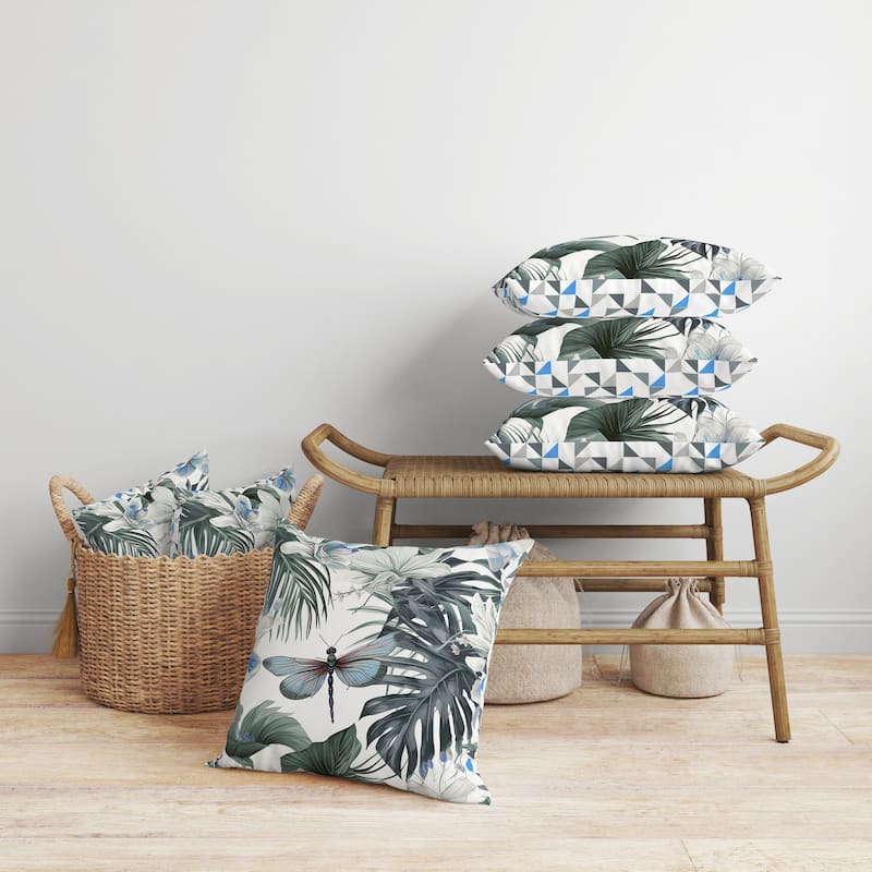 Dragonfly Dreamscape Faux Suede Reversible Throw Pillow Grey and Blue