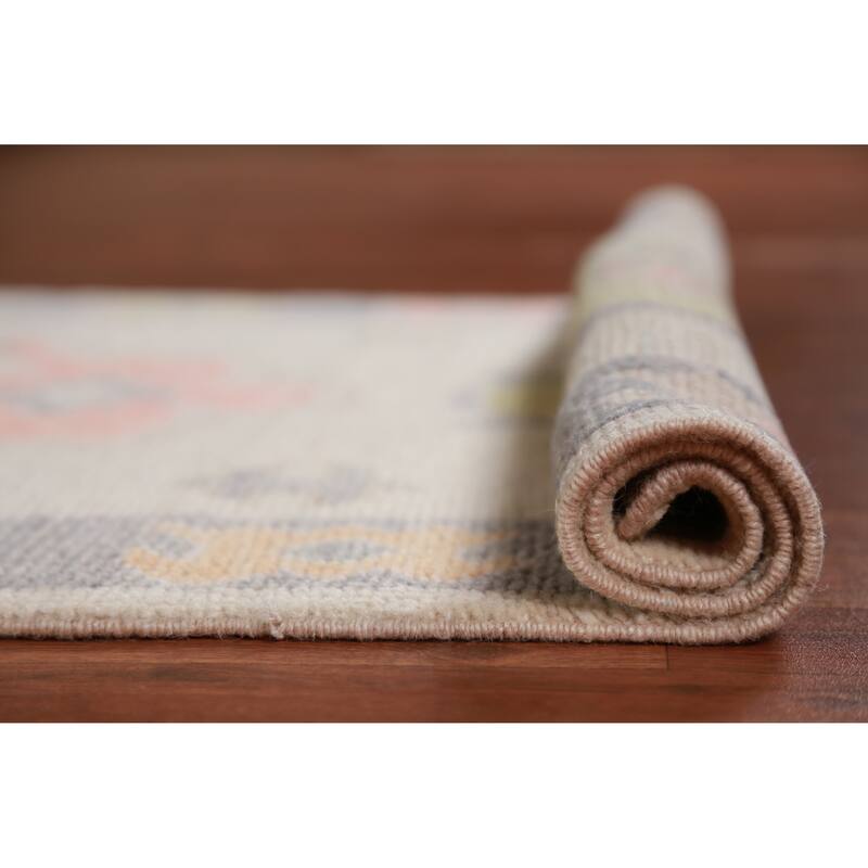 Hand Knotted Oriental 100% Wool Carpet Transitional Geometric Beige & Ivories Oushak Runner Rug - 9' 2'' X 3' 1''