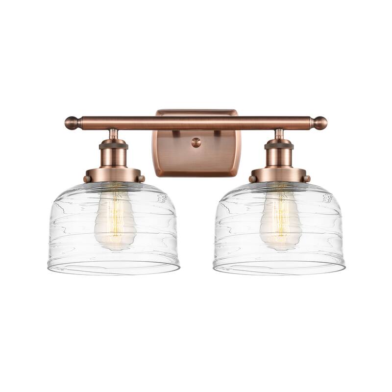 Innovations Lighting Ballston Urban Bell - 2 Light 18" Bath Vanity Light - Antique Copper/Clear Deco Swirl