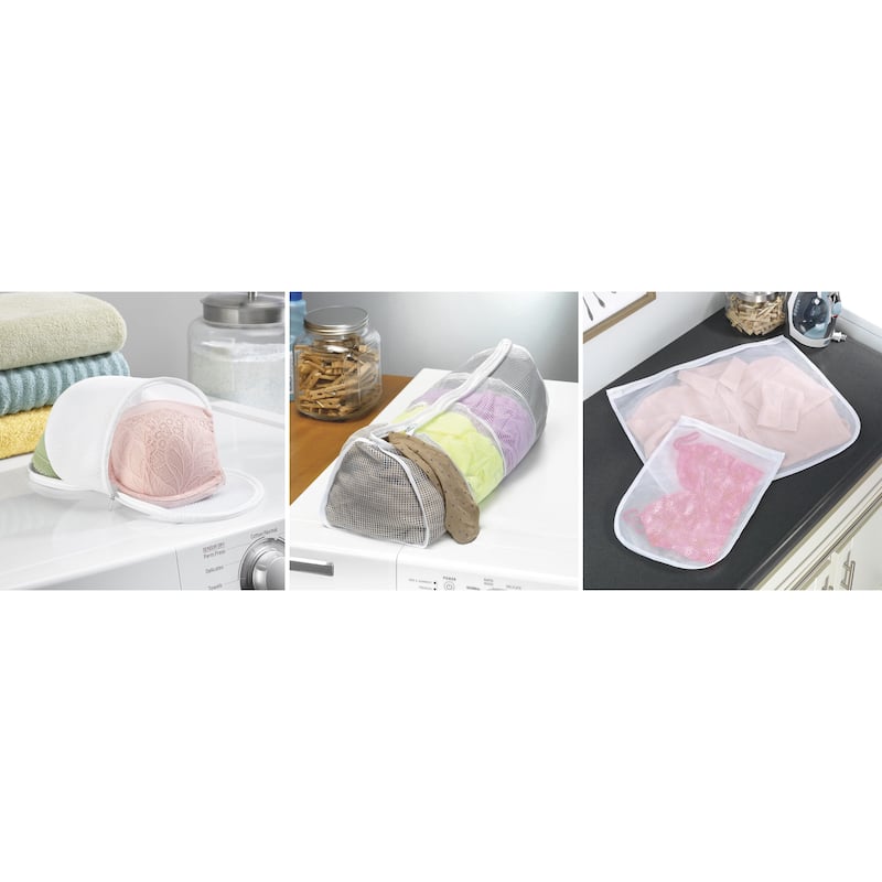 Whitmor Zippered Mesh Wash Bags - White - Set of 4