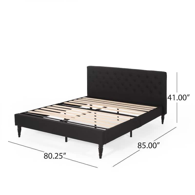 King Size Upholstered Platform Bed with Button Tufted Headboard and Metal Slats