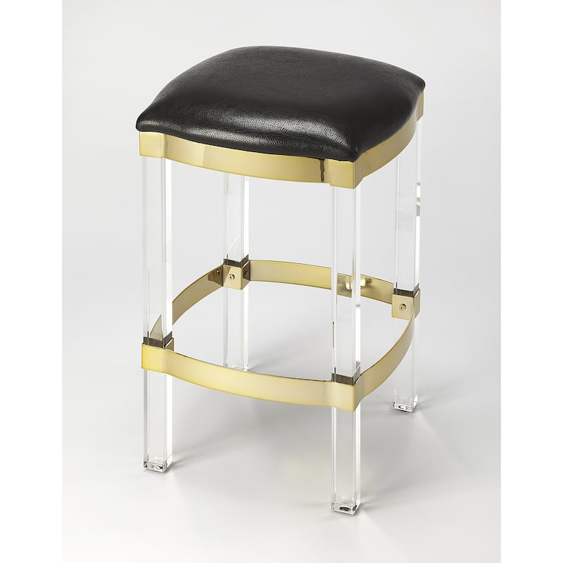 Butler Jordan Acrylic & Black Leather Counter Stool - Single - Counter Height/Counter height