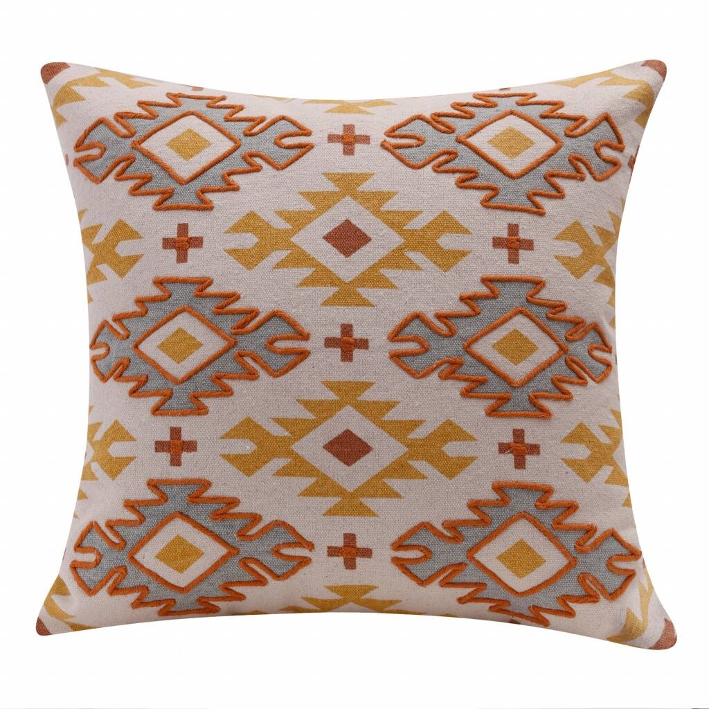 HomeRoots 20" X 20" Yellow And Rust 100% Cotton Geometric Zippered Pillow