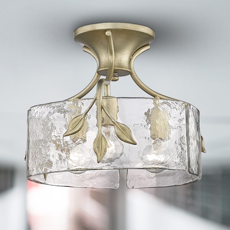 Calla 15" Wide 3-Light Semi-flush with Hammered Water Glass Shade