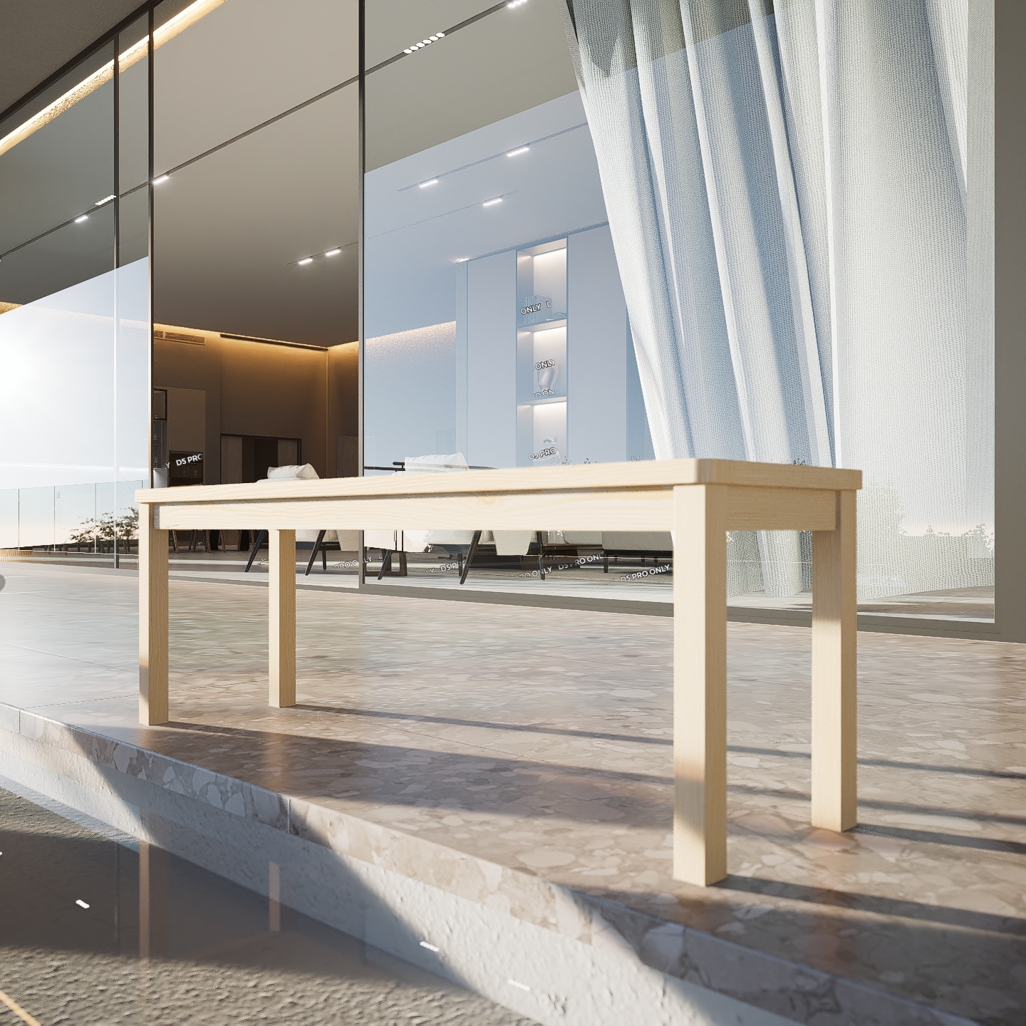 Outdoor Solid Wood Backless Dining Bench With Slatted Seat For Patio And Poolside