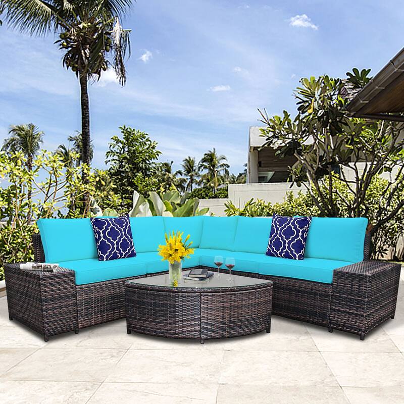 Gymax 6PCS Wicker Furniture Sectional Sofa Set w/ Cushions Turquoise - See details