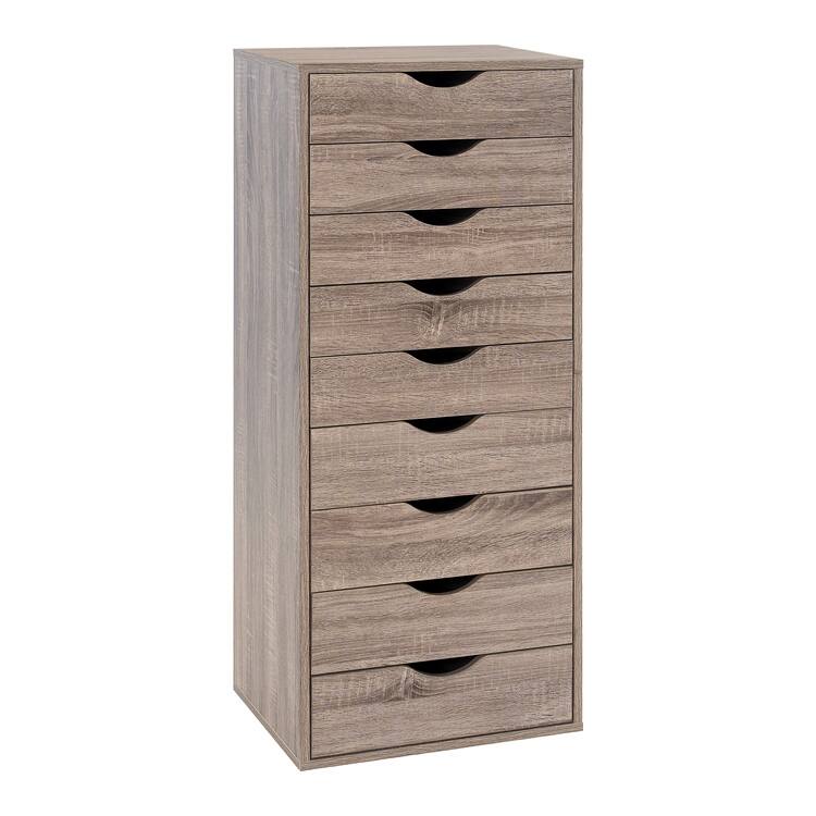Narrow Wooden 9-Drawer Cabinet with Smooth-Glide Drawers and Top Storage Shelf