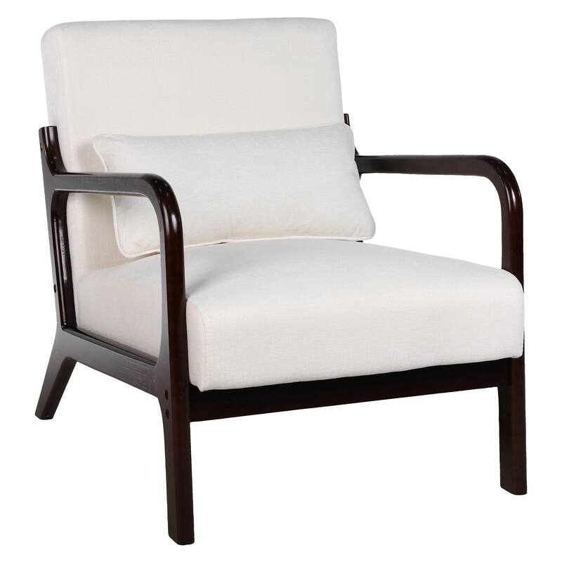 Mid Century Modern Armchair, Accent Chair with Solid Wood Frame and Detachable Lumbar Pillow for Living Room