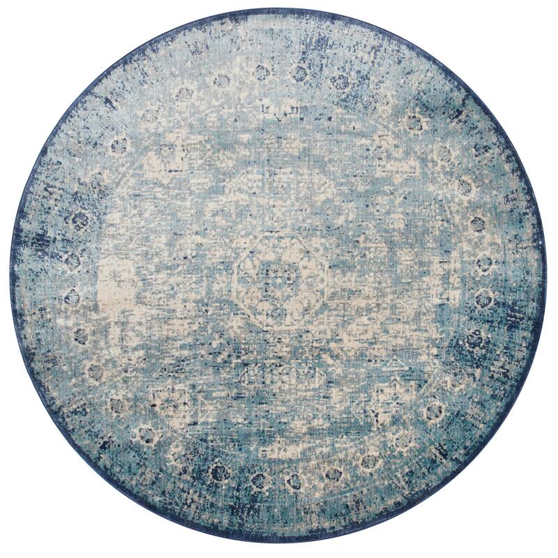 Alexander Home Contessa Traditional Medallion Distressed Rug - 9'6" x 9'6" - Light Blue/Ivory - Round