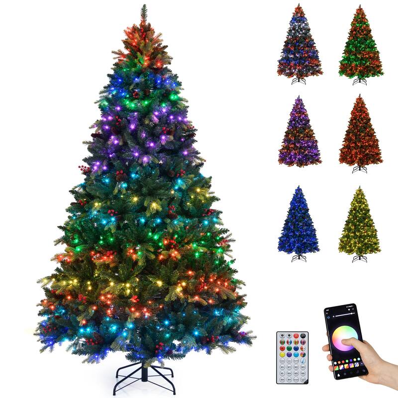 Gymax Smart Pre-Lit Artificial Christmas Tree w/ Remote Control - 8 Foot