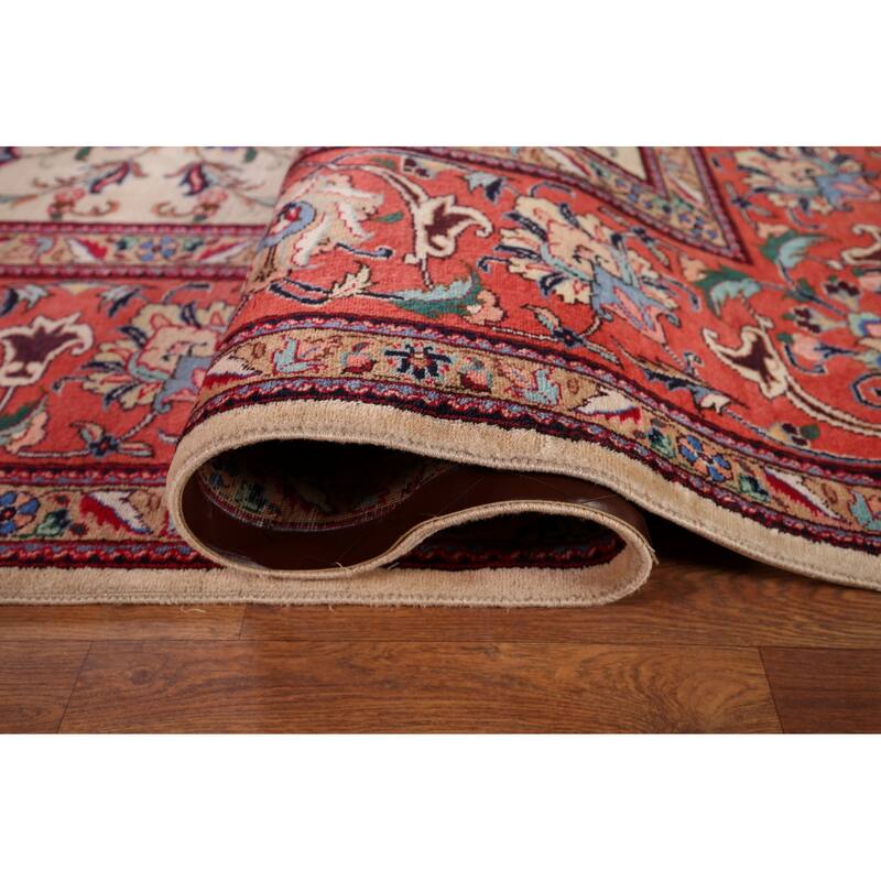 Signed Sarouk Vintage Persian Area Rug Handmade Wool Carpet - 9'10" x 12'6"