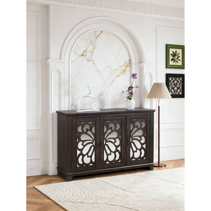 Anmytek 49" Brown Mirrored Door Sideboard Buffet Cabinet with Adjustable Shelves Spacious Storage for Living Room Kitchen