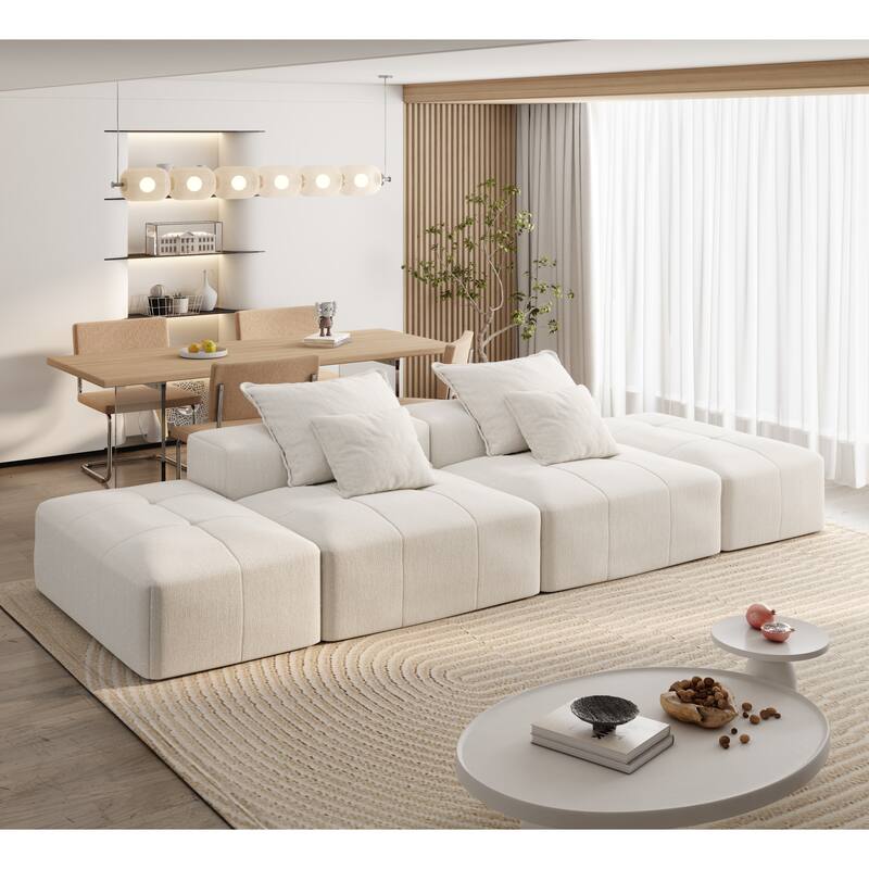 GDFStudio - Sparkling Chenille Oversized 2-Seater 142" Modular Sectional Sofa with 2 Ottomans - Beige+White