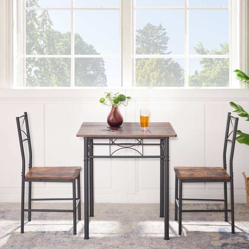 3-Piece Kitchen Dining Room Table Set Retro Brown Chair Suitable for Living Room, Kitchen