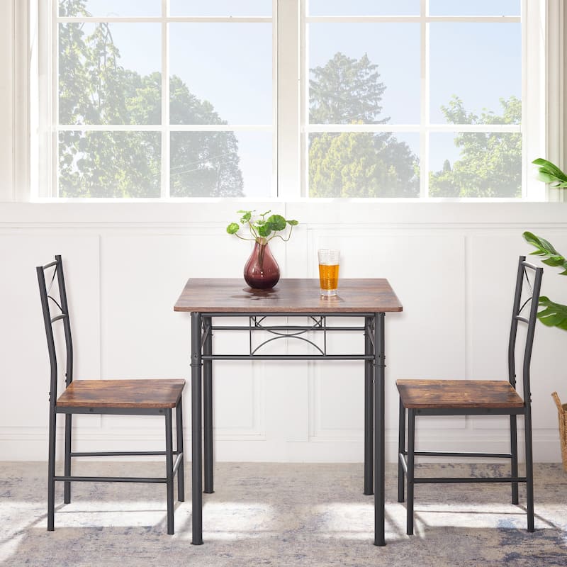Retro Dining Table Set with Antique Brown Dining Chairs and Side Table