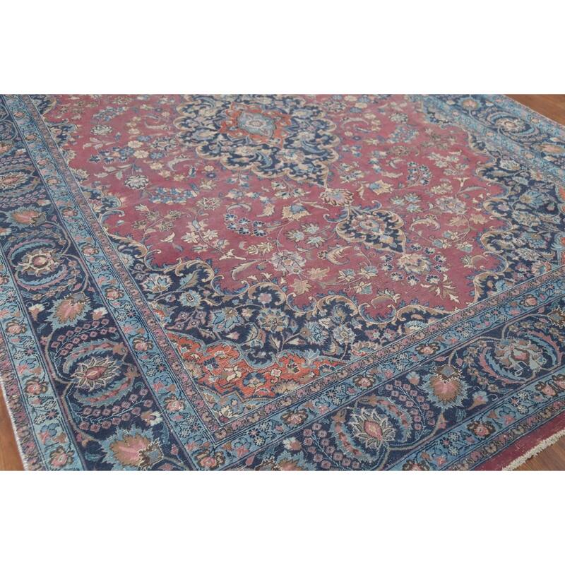Distressed Traditional Mashad Persian Antiqu Rug Handmade Wool Carpet - 8'4"x 11'5"