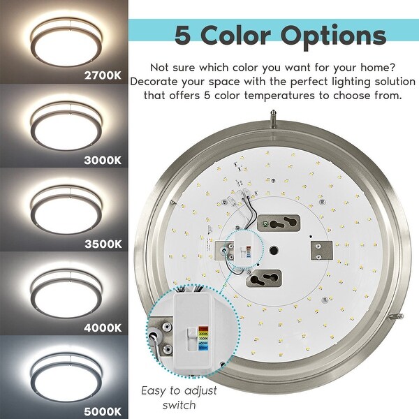 Luxrite 14 inch LED Emergency Light with Battery Backup 18W 5 CCT Colors 1440 Lumens Dimmable 120 277V Damp Rated