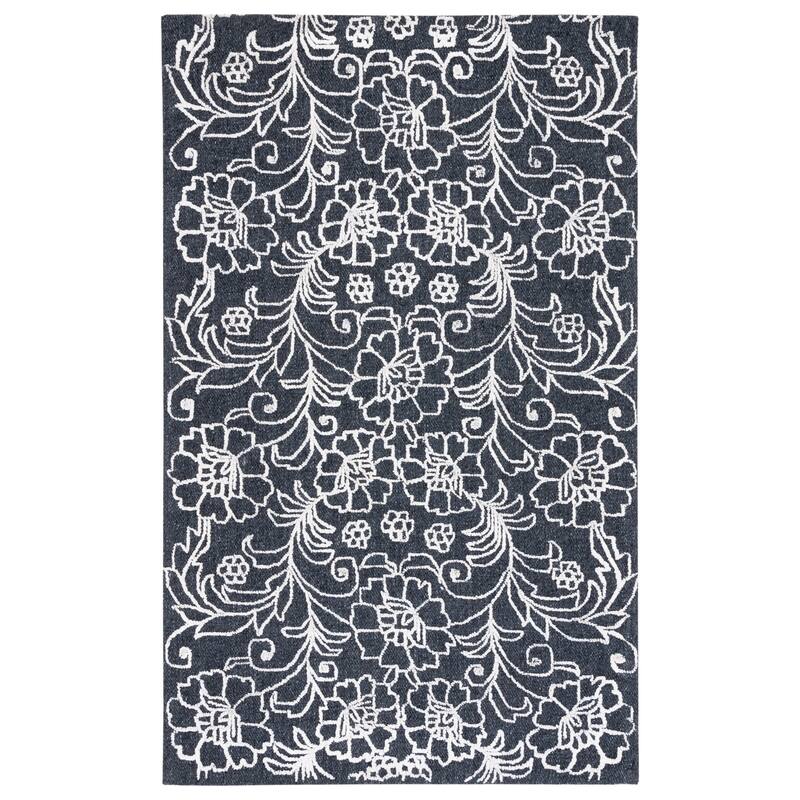 SAFAVIEH Handmade Marbella Doree Floral Rug - 6' Square - Black/Ivory