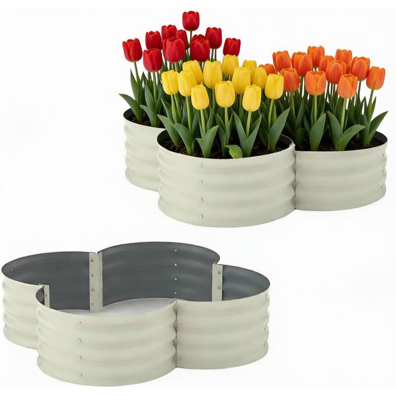 2-Pack Galvanized Raised Garden Beds, with Open Base - Beige