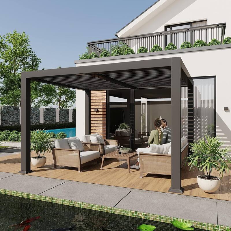 PURPLE LEAF Outdoor Louvered Pergola with Adjustable Metal Roof for Patio Pergola