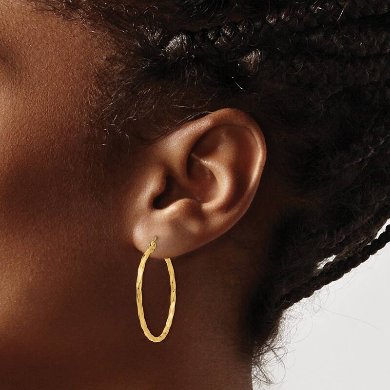 Curata 14k Yellow Gold 2x30.5mm Twist Polished Hoop Earrings