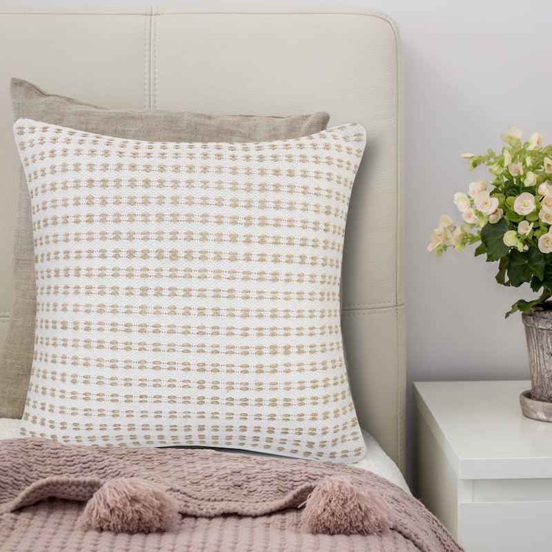 Sevita Reed Natural/White Striped Cotton Throw Pillow, Set of 2