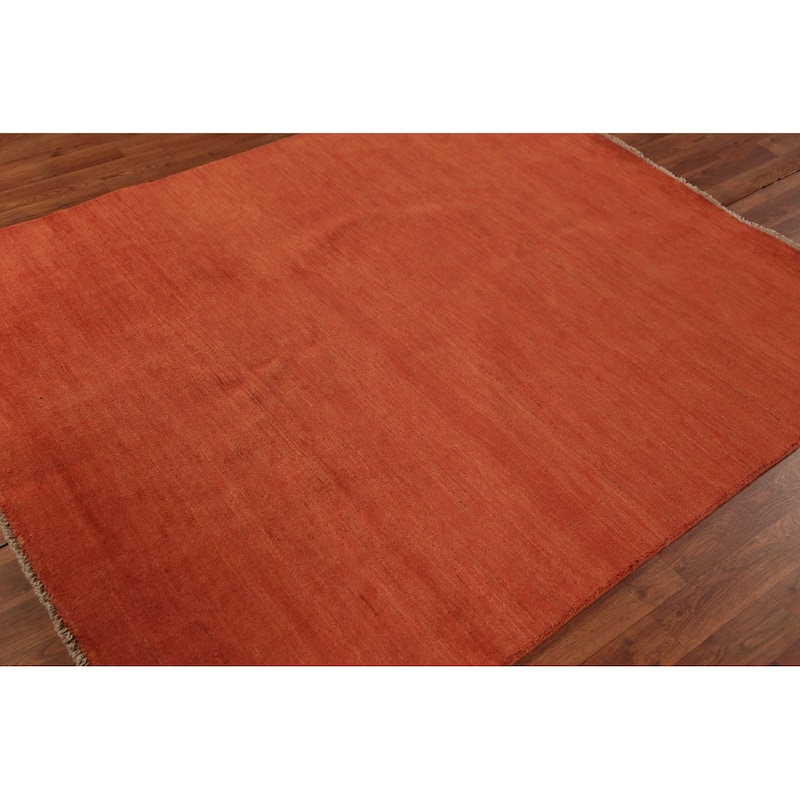 Modern Orange Gabbeh Oriental Rug Handmade Wool Carpet - 4'10" x 6'0"
