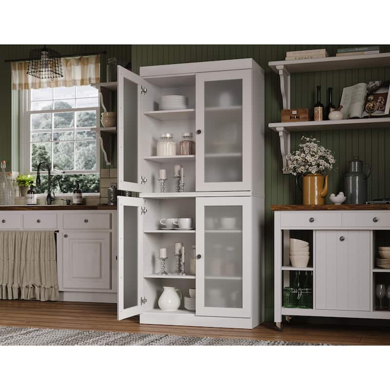 Palace Imports 100% Solid Wood Pantry Cabinet with Frosted, Clear Glass or Solid Doors and Adjustable Shelves