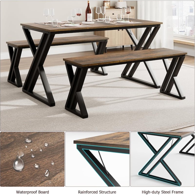 Kitchen Table Set , with X Metal Frame and Benches