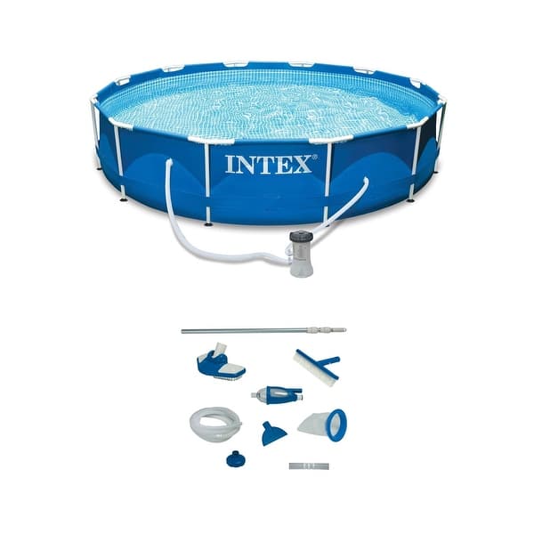 slide 2 of 8, Intex 12' x 30" Metal Frame Swimming Pool w/ Filter Pump & Pool Maintenance Kit - 66.55