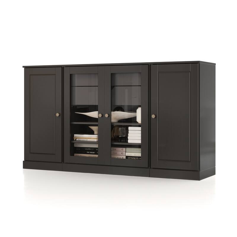 Palace Imports 100% Solid Wood 65" Sideboard with Solid, Clear Glass Doors, 2-Drawers and Adjustable Shelves