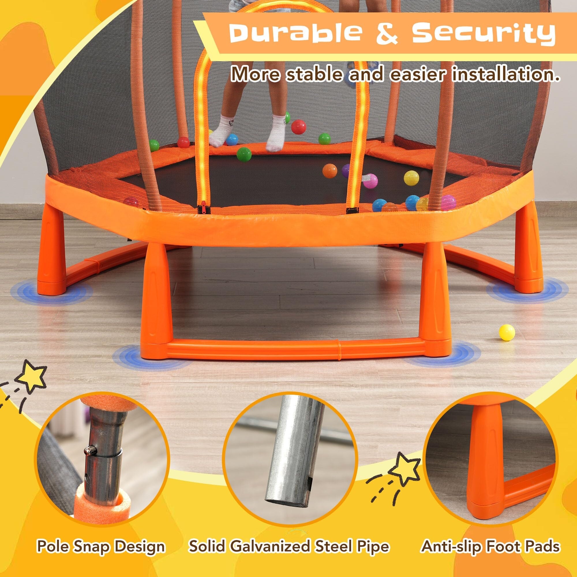 6ft Trampoline Toddler Trampoline with Safety Enclosure Net