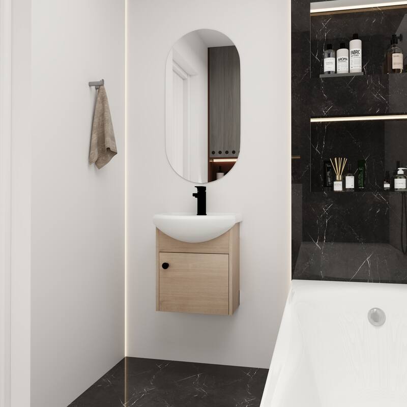 Wall Mounted 18'' Single Bathroom Vanity Sink Combo with Soft Close Door for Small Bathroom