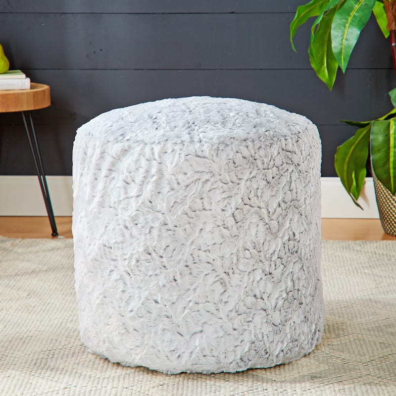 Sorra Home Indoor Faux Fur Round Bean Pouf/Ottoman - Grey