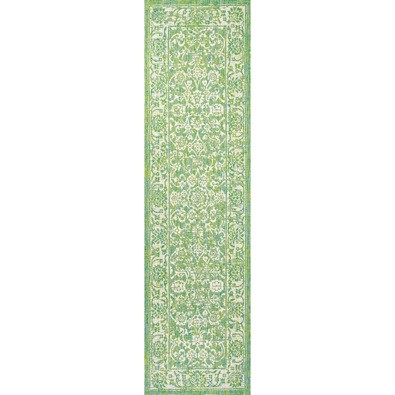 JONATHAN Y Sinjuri Bohemian Textured Weave Floral Indoor/Outdoor Area Rug - 2 X 10 - Cream/Green