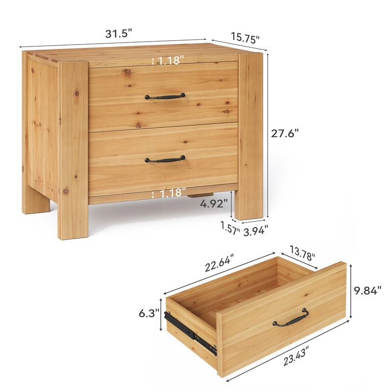 Solid Wood Nightstand with 2 Drawers