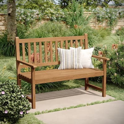 Commercial Indoor/Outdoor 2-Person Patio Acacia Wood Bench Loveseat
