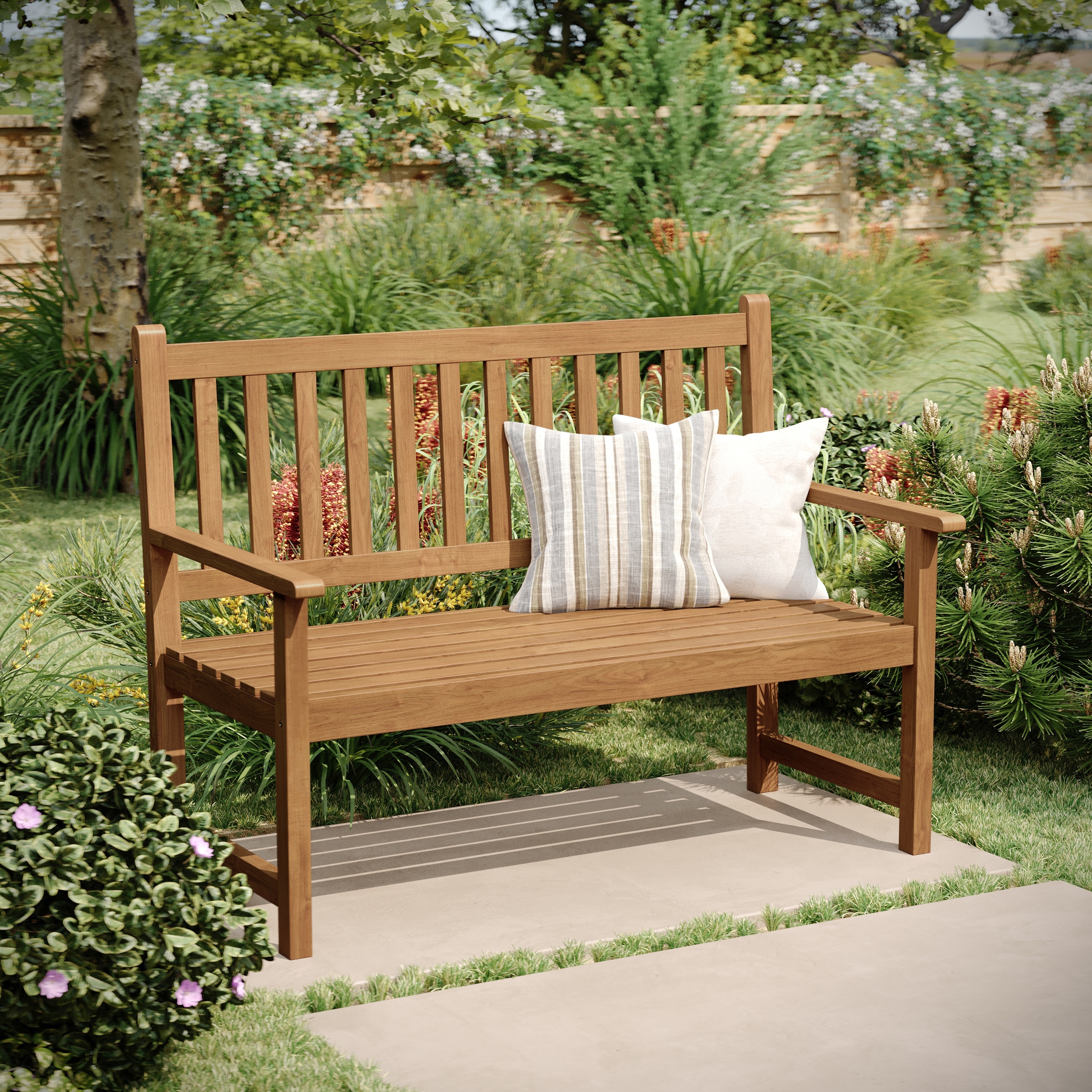 Commercial Indoor/Outdoor 2-Person Patio Acacia Wood Bench Loveseat
