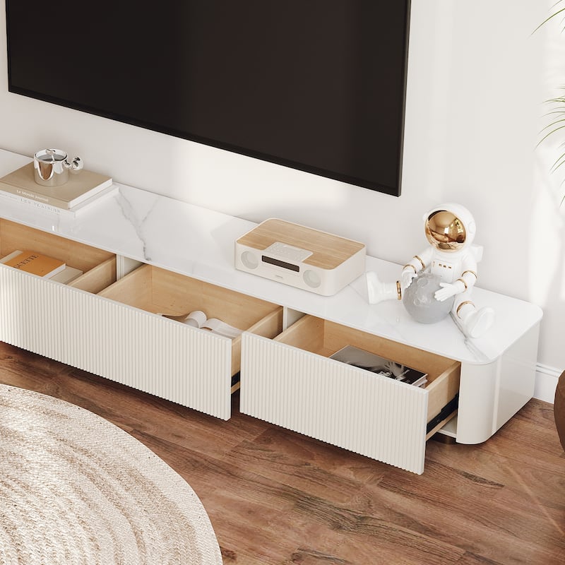 94.5-142" Modern TV Stands, White Glossy Sintered Stoe Table top Media Console with 4-6 Drawers for Option